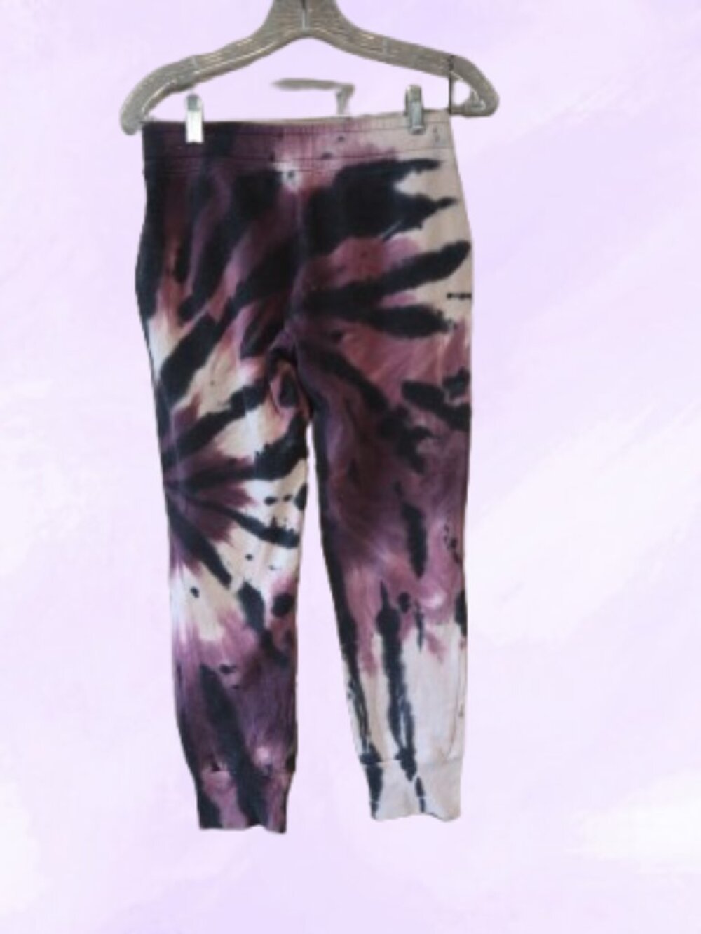 PINK Victoria's Secret tie dye sweatpant joggers outline pink on left leg purple